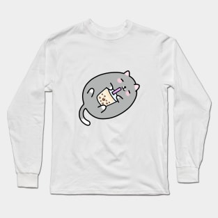 Grey Chubby Boba Cat! Long Sleeve T-Shirt